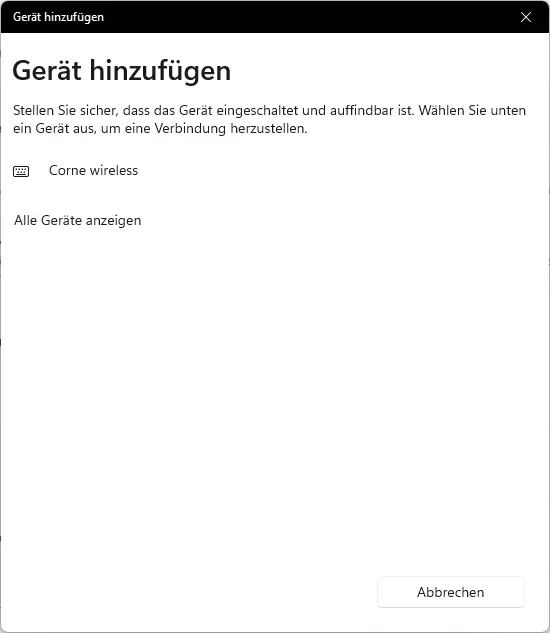 Wireless Corne Keyboard: Bluetooth Gerät hinzufügen
