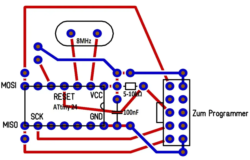 LED Stroboskop für Plattenspieler Dual mit ATTiny24: Board Programmierplatine